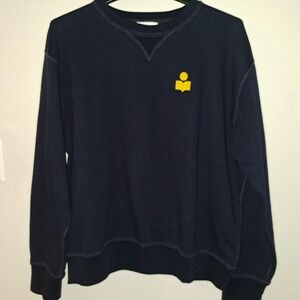 Isabel Marant Mike Sweatshirt Navy Blue‎ Yellow Flocked Logo XXL SW0030HA-B1M18H